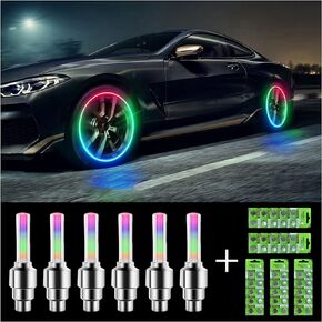 6 Pcs LED Tire Valve Stem Caps Lights - Intelligent Car Wheel Lights Glow in Dark Light Up for Universal Car, Bicycle - Luminous Car Exterior Accessories, Cool Noctilucous (Long, Blue)
