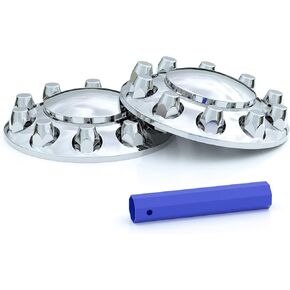 Front Axle Wheel Cover for Semi Truck Chrome ABS Plastic with 33mm Screw-On Dome Lug Nut Covers,2 Front Axle Wheel Covers Hubcap