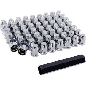 أغطية صواميل العروة، أغطية صواميل براغي من الكروم مقاس 33 مم لشبه الشاحنات - خيط مثبت بشفة - فولفو وبيتربيلت وكينورث وماك وفرايتلاينر (كاسكاديا، كولومبيا، M2، FLD)، 20 قطعة + مقبس in Kuwait