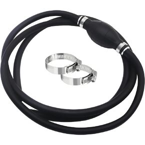 Fuel Line Assembly 3/8" 6FT Fuel Line Marine Outboard Tank Fuel Hose Line Assembly with Hand Bulb Primer Pump Steel Clamps for Marine Outboard Boat Motor RVs Fuel Assembly