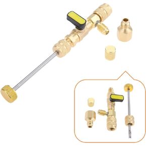 R410A R22 Valve Core Remover Installer Tool with Dual Size SAE 1/4 & 5/16 Port, for R410 R32 R22 R12 R407 R404 R600 HVAC System, with R410 R32 Brass Adapter