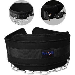 Yes4All 100% Leather Premium Weightlifting Belt/Genuine Leather/ 2in1 Dip Belt With Chain/Self-locking Belt, Robust Alloy Steel Buckle 10mm Thick For Heavy Lifting, Squats, Deadlifts, and More