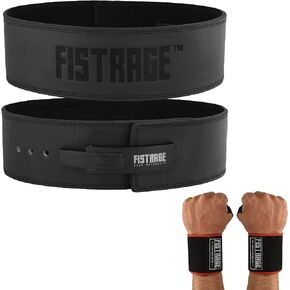 FISTRAGE Lever Buckle Weight Lifting Leather Black Belt Gym Back Support for Men & Women Training Fitness Exercise for Tough Workouts | Power Lifters | Supports Lumber Lower Back