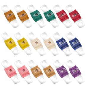 18pcs AMI/Midi Fuse,12V-58V Copper Plated High Current Bolt-on Fuse Assortment,for Automotive Car Truck Marine Boat Buses Audio Video Electronic System (30A,40A,50A,60A,80A,100A,125A,175A,200)