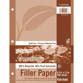 PACON Ecology Recycled Filler Paper - Letter, White, 8-1/2" x 11"