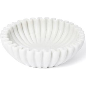 Fluted Marble Bowl Decorative - 10" Marble Fruit Bowl for Kitchen Counter - Large Decorative Bowls for Home Decor - Marble Ruffle Bowl, Scalloped Bowl, Stone Bowl Decorative, Concrete Bowl