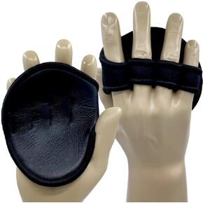 Real Leather Hand Pad Workout Glove Alternative | Hygienic n' Washable | Slightly Padded Palm w 4 Finger Loop SweatProof Back | Mens | Womens