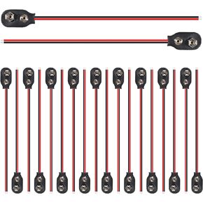 20Pcs I Type 9V Battery Clip Connector I-Type 9 Volt Battery Buckle Connector Long Cable Connection Hard Shell Black Red Connector for Student Experiment,or Other Equipment with 9V Battery