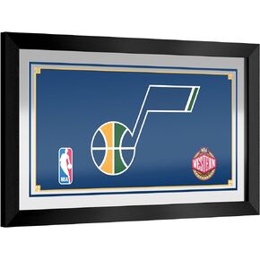 Trademark Global Wall Mirror - Ready-to-Hang Utah Jazz Logo Black Framed Rectangle Mirror - for Pub, Game Room, Garage or Home Bar