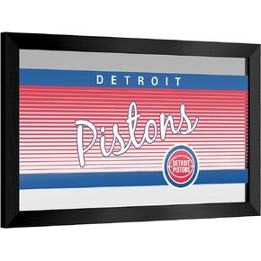 Trademark Global Wall Mirror - Ready-to-Hang Detroit Pistons Hardwood Classics Black Framed Rectangle Mirror - for Pub, Game Room, Garage or Home Bar