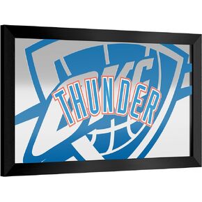 Trademark Global Wall Mirror - Ready-to-Hang Oklahoma City Thunder Fade Black Framed Rectangle Mirror - for Pub, Game Room, Garage or Home Bar