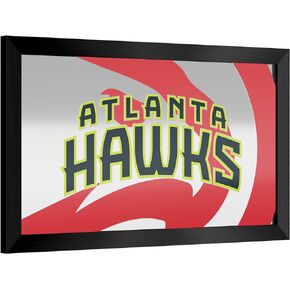 Trademark Global Wall Mirror - Ready-to-Hang Atlanta Hawks Fade Black Framed Rectangle Mirror - for Pub, Game Room, Garage or Home Bar