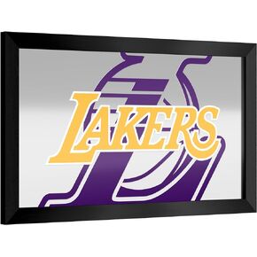 Trademark Global Wall Mirror - Ready-to-Hang Los Angeles Lakers Fade Black Framed Rectangle Mirror - for Pub, Game Room, Garage or Home Bar
