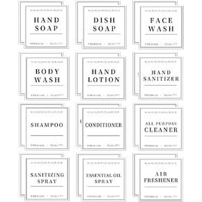 24 PCS White Waterproof Labels for Bottles, Shampoo and Conditioner Dispenser Label Stickers, Bathroom Hand Soap Label Stickers,Removable Cleaning Labels for Glass/Plastic Spray Bottle