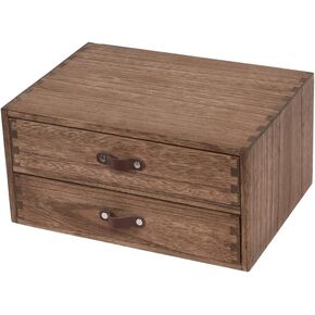 Wood 2 Drawer Desktop Organizer Cabinet - Desk Storage Box for Kitchen Counter,Dresser Tabletop -Wooden File Organizer Printer Machine Stand for Office Accessories Chest Dark (FAX2C-DK）