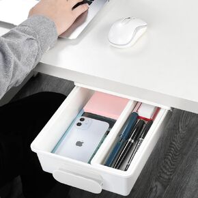 Under Desk Drawer, Self-Adhesive Under Desk Storage, Desk Drawer Organizer for Office Home Stationery (Large-White)