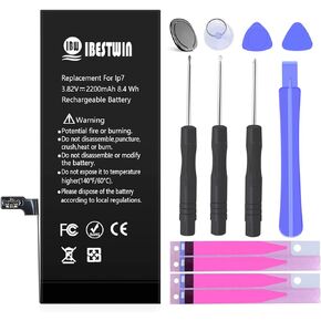 Battery for iPhone 7 High Capacity 2200mAh Replacement Battery for IP 7 with Full Remove Tool Kit Adhesive and Instruction-3 Years Warranty