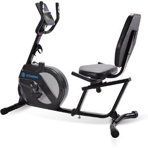 دراجة التمرين الاستلقاء من Stamina 1346 - دراجة التمرين مع تطبيق التمرين الذكي - دراجة التمرين الاستلقاء للتمرين المنزلي - سعة وزن تصل إلى 250 رطلًا باللون الأسود