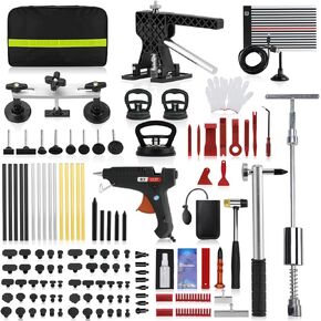 128PCS Dent Puller Kit, Paintless Car Dent Removal Kit Adjustable Body Repair Dent Removal Tools with Golden Lifter, T-Bar, Bridge Dent Puller for Car Body Dent Remover