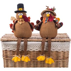 Ogrmar 2 Pack Stuffed Turkey Couple Doll Thanksgiving Tabletop Decoration Exquisite Handmade Turkey Doll Kit for Autumn Fall Thanksgiving Home Decor