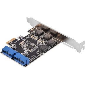 GOWENIC PCI-E to USB 3.0 Expansion Card PCI-E to USB 3.0 19 pin 2 Port Adapter 5Gbps Super Fast PCIExpress Support winXP, win7, win8, win8.1, win10