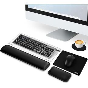 Ergonomic Computer Keyboard Stand with Wrist Rest, Acrylic Keyboard Riser for Desk+Keyboard Wrist Pad+Mouse Pad with Wrist Rest+Coaster, Comfortable Typing Wrist Pain & Carpal Tunnel Relief