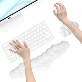NomadTrends Cloud Keyboard Wrist Rest - Wrist Support for Keyboard - Cloud Wrist Rest Keyboard - Keyboard Rest - Cute Keyboard Wrist Rest - Arm Support - Leather Memory Foam - White