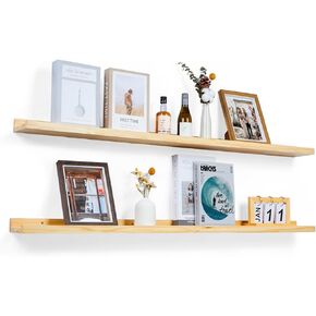 Floating Shelves 49 inch Pine Wooden Shelf with Ledge, 2 Pcs Long Floating Shelf with Lip for Wall, Picture Shelf for Living Room Bedroom Kitchen in Saudi Arabia