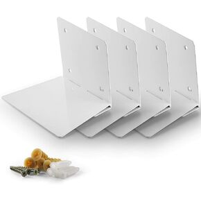 Set of 2 Invisible Floating Bookshelf, Heavy Duty Wall Mounted Book Organizer, Metal Shelves Holder for Books, Large Size (White)