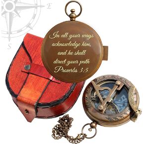 Religious Gifts- Sundial Compass Engraved Proverbs 3:5 - Uplifting Christian Gifts for Men Catholic, First Communion Gift, Baptism Gifts for Boys Girls Teen Kids, Graduation Gift, Inspirational Gifts