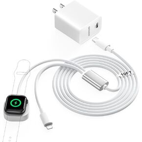 Suit for Apple Watch Charger and iPhone Charger, 2 in 1 iWatch Charger Fast Charging Magnetic Cable 10FT with 20W USB C Wall Charger iPhone and Watch Charger for iWatch Series 9/8/7, iPhone 14/13/12