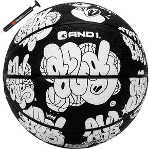 AND1 Toss Up 27.5 Basketball : Youth Sized Rubber Streetball for Indoor and Outdoor Use, Deep Channel Construction and Durability, Ideal for Boys and Girls Ages 9-11, Includes 10" Pump