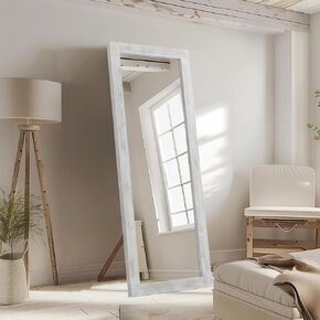 Rustic Farmhouse Full Length Mirror, 64"x21" Wood Frame Floor Mirror, Free Standing Mirror Leaning Hanging Mirror, Long Mirror for Bedroom Living Room Cloakroom, Wood