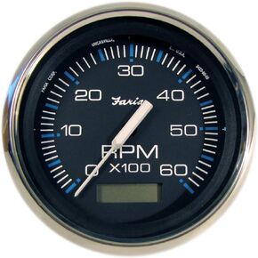 Faria Beede 33732 Chesapeake Stainless Steel Tachometer with Hourmeter (6000 RPM) - 4', Black