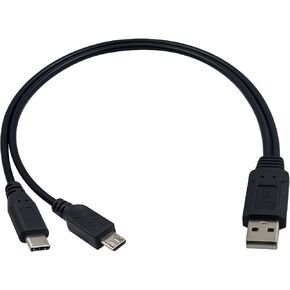 Duttek Multi Charging Cable, Multifunction 2 in 1 Charging Cable, USB 2.0 A to USB Type C and Micro USB Charging Cable Cord for Andriod Cell Phone Portable Power Banks (0.35M/1.14 Feet)