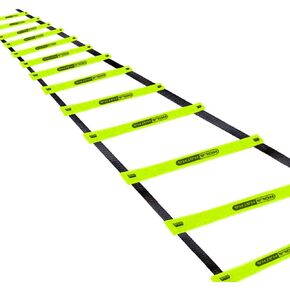 HolaHatha 20 Foot 12 Rung Adjustable Portable Sports Agility Speed Fitness Training Ladder Equipment for Football, Baseball, Soccer and Running Drills, Black/Yellow