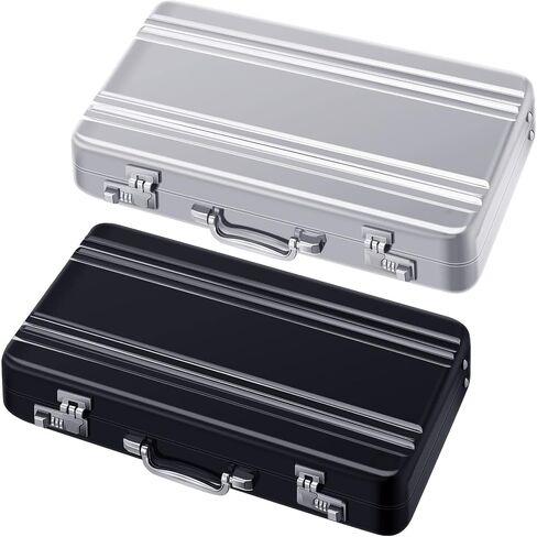 2 Pcs Business Card Holder Suitcase Aluminum Business Card Case with Waterproof Pocket Credit Holder for Men Organizer ID Aluminum Briefcase Gift for Woman(Black, White) in Saudi Arabia