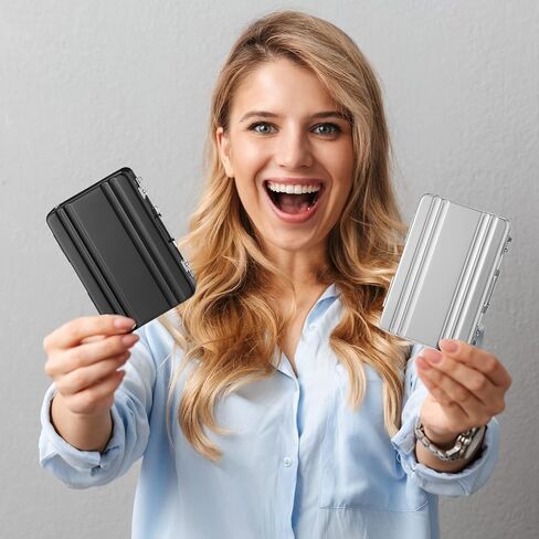 2 Pcs Business Card Holder Suitcase Aluminum Business Card Case with Waterproof Pocket Credit Holder for Men Organizer ID Aluminum Briefcase Gift for Woman(Black, White) in Saudi Arabia