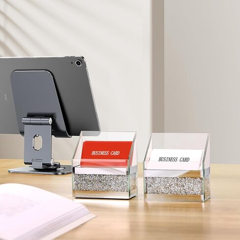 حامل بطاقات عمل معكوسة من قطعتين للمكتب، حامل عرض بطاقات عمل من الزجاج الماسي المطحون الحديث، منظم بطاقات العمل لسطح المكتب والمنزل (فضي) in Kuwait