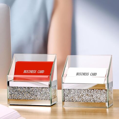 حامل بطاقات عمل معكوسة من قطعتين للمكتب، حامل عرض بطاقات عمل من الزجاج الماسي المطحون الحديث، منظم بطاقات العمل لسطح المكتب والمنزل (فضي) in Kuwait