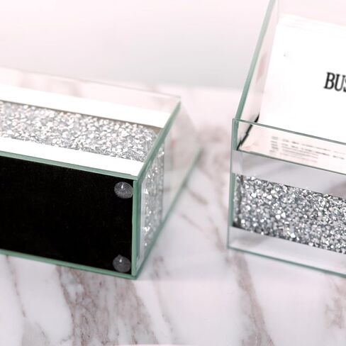 حامل بطاقات عمل معكوسة من قطعتين للمكتب، حامل عرض بطاقات عمل من الزجاج الماسي المطحون الحديث، منظم بطاقات العمل لسطح المكتب والمنزل (فضي) in Kuwait