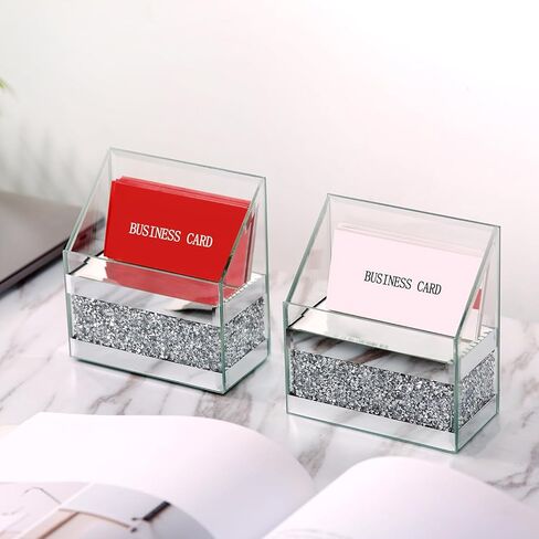 حامل بطاقات عمل معكوسة من قطعتين للمكتب، حامل عرض بطاقات عمل من الزجاج الماسي المطحون الحديث، منظم بطاقات العمل لسطح المكتب والمنزل (فضي) in Kuwait