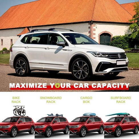 قضبان متقاطعة لحامل السقف مناسبة لسيارات Volkswagen Tiguan 2018 2019 2020 2021 2022 2023 2024 وTaos 2022 2023 2024، قضبان سقف من الألومنيوم قضبان متقاطعة على السطح وقضبان أمتعة كاياك سوداء in Kuwait