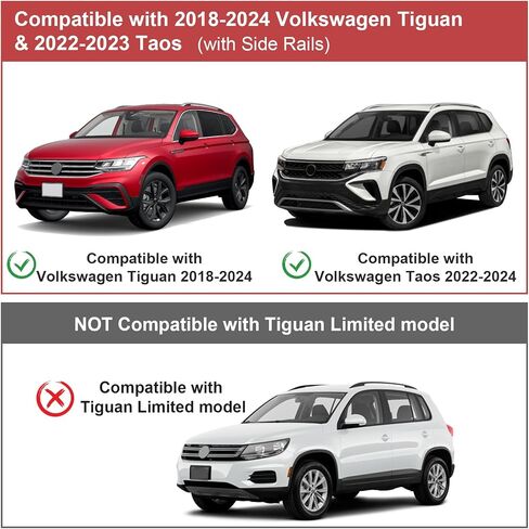 قضبان متقاطعة لحامل السقف مناسبة لسيارات Volkswagen Tiguan 2018 2019 2020 2021 2022 2023 2024 وTaos 2022 2023 2024، قضبان سقف من الألومنيوم قضبان متقاطعة على السطح وقضبان أمتعة كاياك سوداء in Kuwait