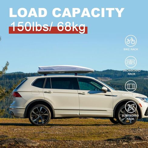 قضبان متقاطعة لحامل السقف مناسبة لسيارات Volkswagen Tiguan 2018 2019 2020 2021 2022 2023 2024 وTaos 2022 2023 2024، قضبان سقف من الألومنيوم قضبان متقاطعة على السطح وقضبان أمتعة كاياك سوداء in Kuwait