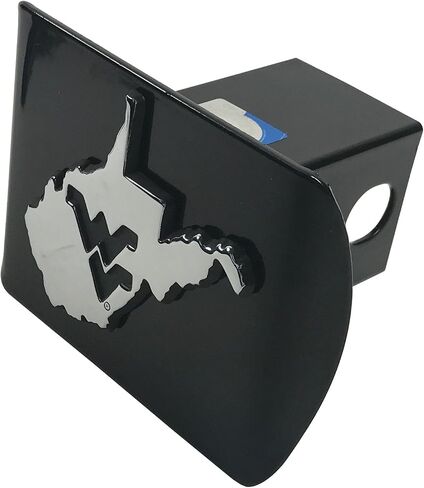 West Virginia WVU University Metal State Shaped Emblem on Black Metal Hitch Cover in Saudi Arabia