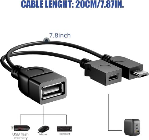 كابل مقسم Micro USB OTG، محول USB صغير 2 في 1 إلى USB (كابل OTG + كابل الطاقة) لعصا النار وبلاي ستيشن كلاسيك والمزيد - عبوتان in Kuwait