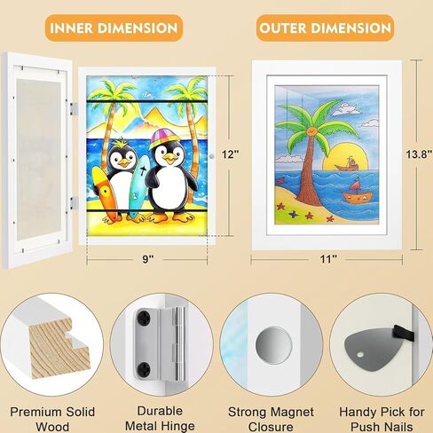 Kids Art Frames, 8.5x11 Front Opening Kids Artwork Frames Changeable,kids art display frame, Holds 80-150Pcs, for 3D Picture,A4 Art-Work,Crafts,Children Drawing,art frames,Wooden ,1PC (white) in Saudi Arabia