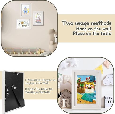 Kids Art Frames, 8.5x11 Front Opening Kids Artwork Frames Changeable,kids art display frame, Holds 80-150Pcs, for 3D Picture,A4 Art-Work,Crafts,Children Drawing,art frames,Wooden ,1PC (white) in Saudi Arabia
