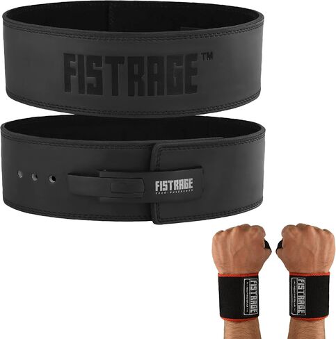 FISTRAGE Lever Buckle Weight Lifting Leather Black Belt Gym Back Support for Men & Women Training Fitness Exercise for Tough Workouts | Power Lifters | Supports Lumber Lower Back in Saudi Arabia